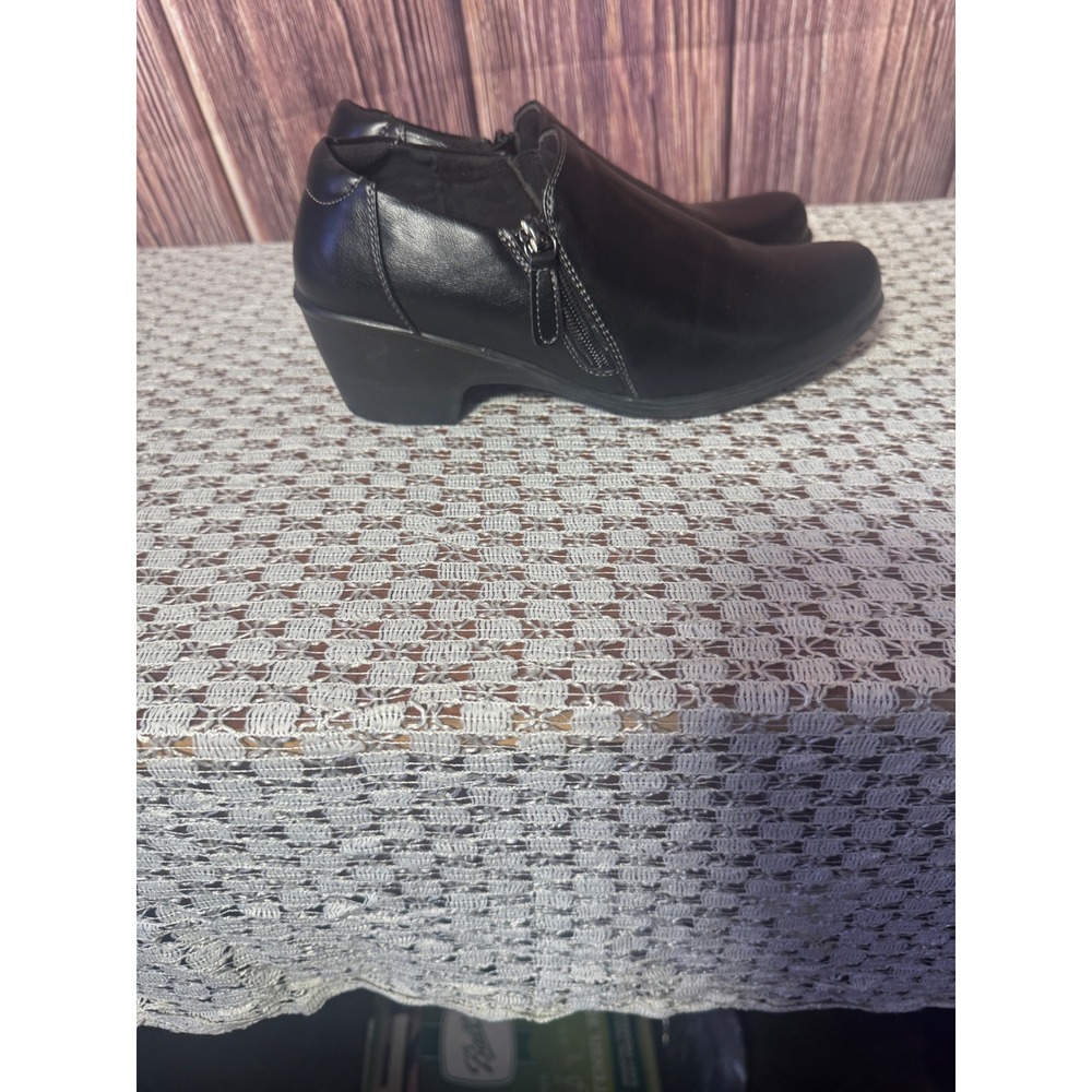 Marbella Ankle Booties Womens 8M Black Side Zip Block Heel Contrast Stitching